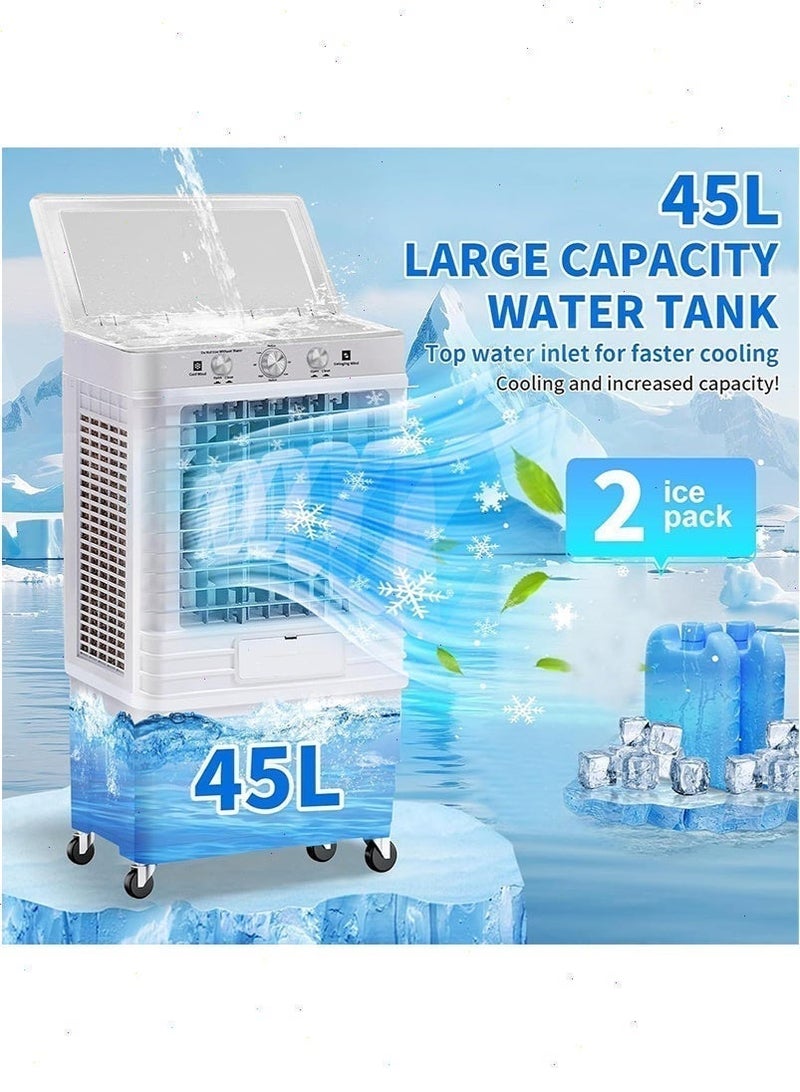 Yoawllty Evaporative Cooling Air Fan with Dual Ice Boxes, 3-Speed Wind 45L Water Tank Swamp Cooler, 120° Oscillation, Indoor & Outdoor Use, Knob Control, Prevents Dryness - Image 3